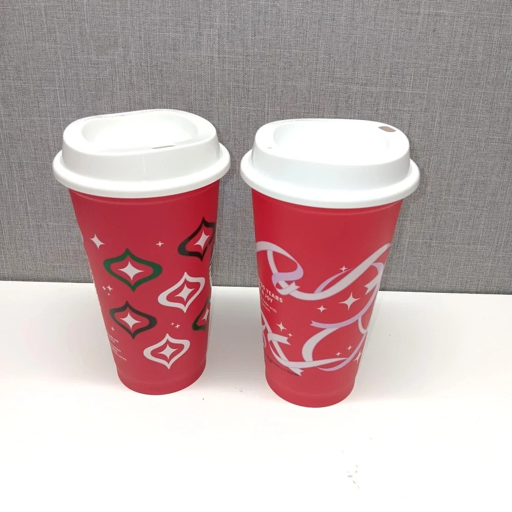 Starbucks Christmas Holiday Coffee Tumbler Lot Reusable Red White 16oz‎ 2023